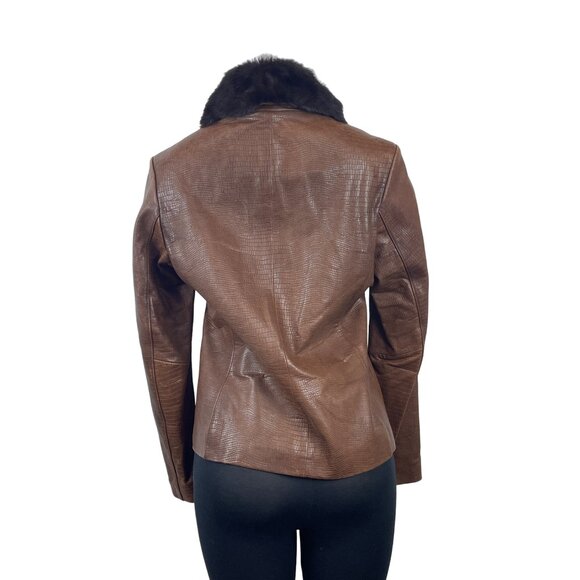 R&O Brand Women's Brown Faux Croc Leather Jacket With Faux Fur Collar - Picture 3 of 8